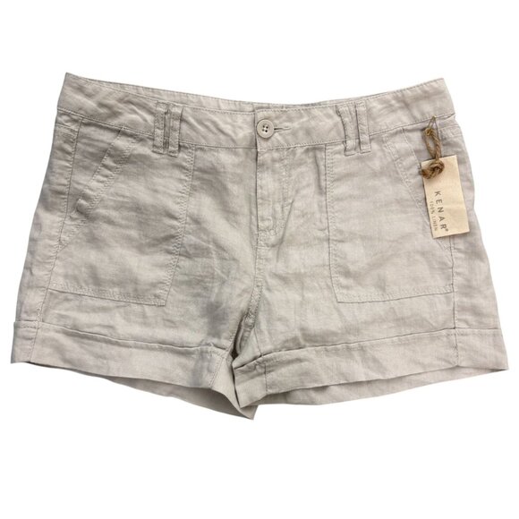 Kenar Pants - Kenar Shorts Womens 6 Beige 100% Linen Minimalist‎ Preppy Casual Summer Pockets